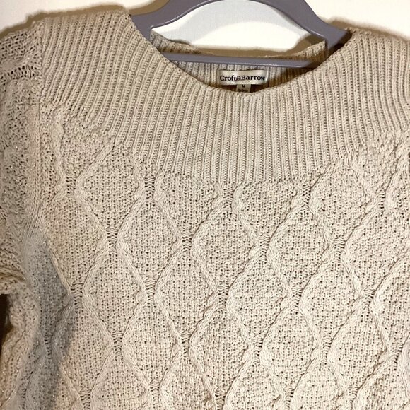 Croft & Barrow Women's Glittery Mock High Neck Sweater Size M Cable Knit Cream - Picture 3 of 6